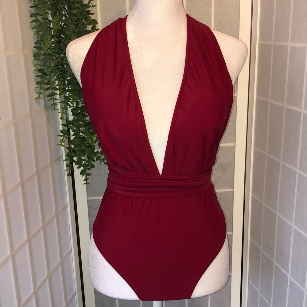 Women's One-Piece Swimsuit in Cranberry, Size Small